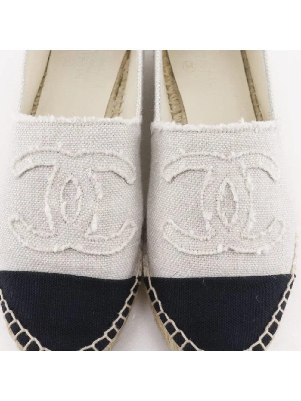 Chanel Espadrilles CC Logo Linen Off White Slip-on